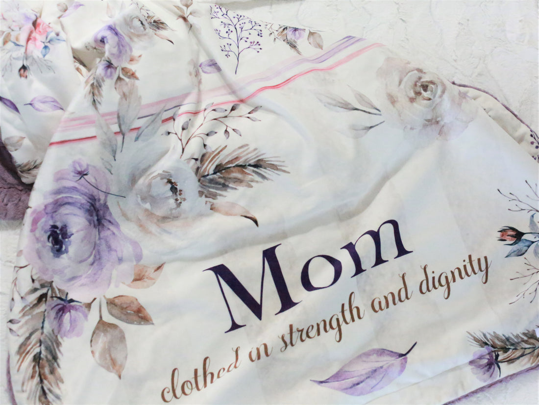 Mom Blanket - Personalized Purple Floral  Double Layer Cozy Throw for Moms