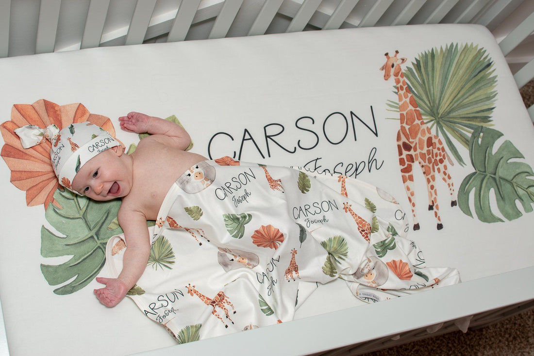 Geoffery Giraffe Personalized Custom Crib Sheet