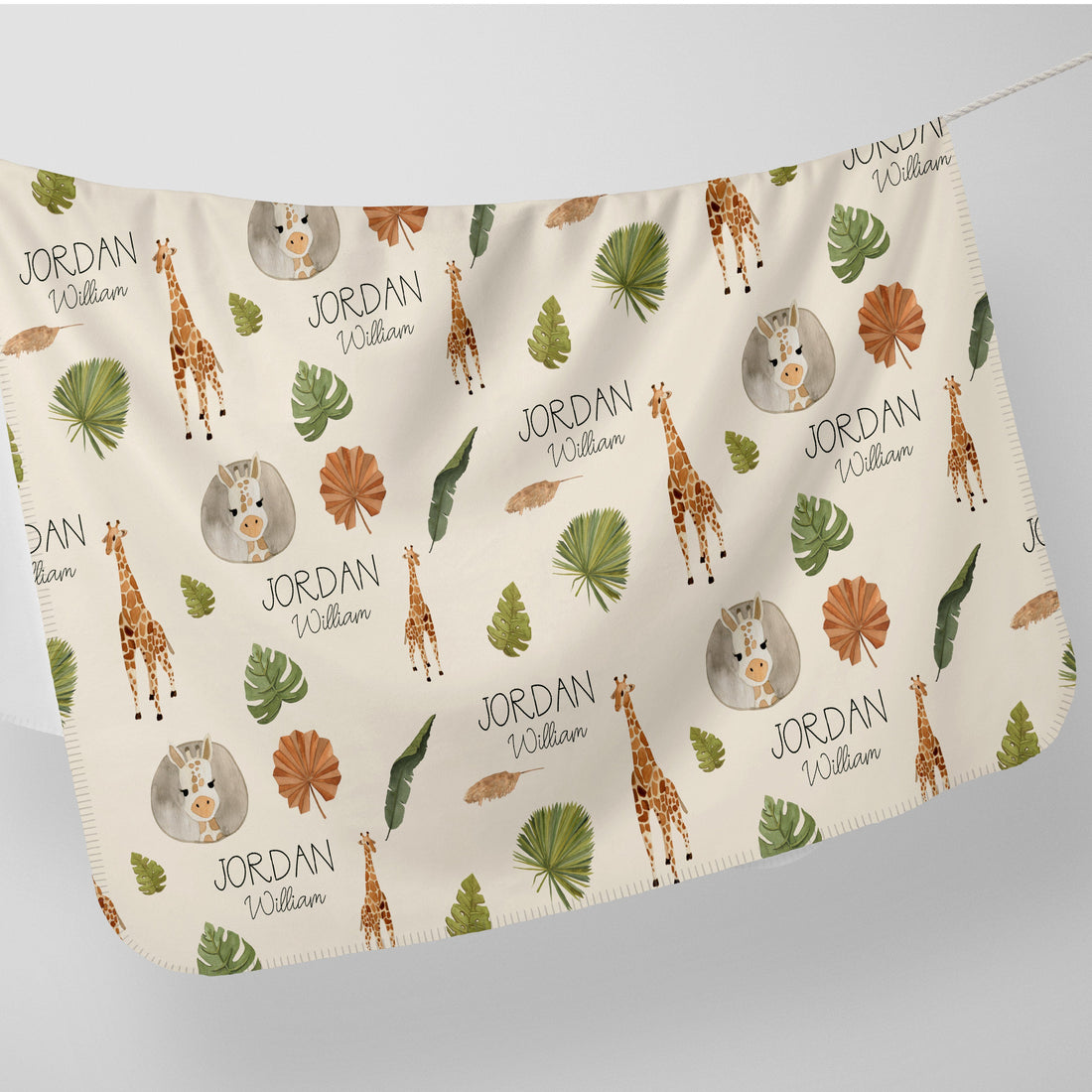 Giraffe Palm Leaf Personalized Baby Swaddle Blanket