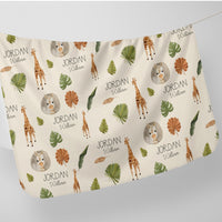 Giraffe Palm Leaf Personalized Baby Swaddle Blanket