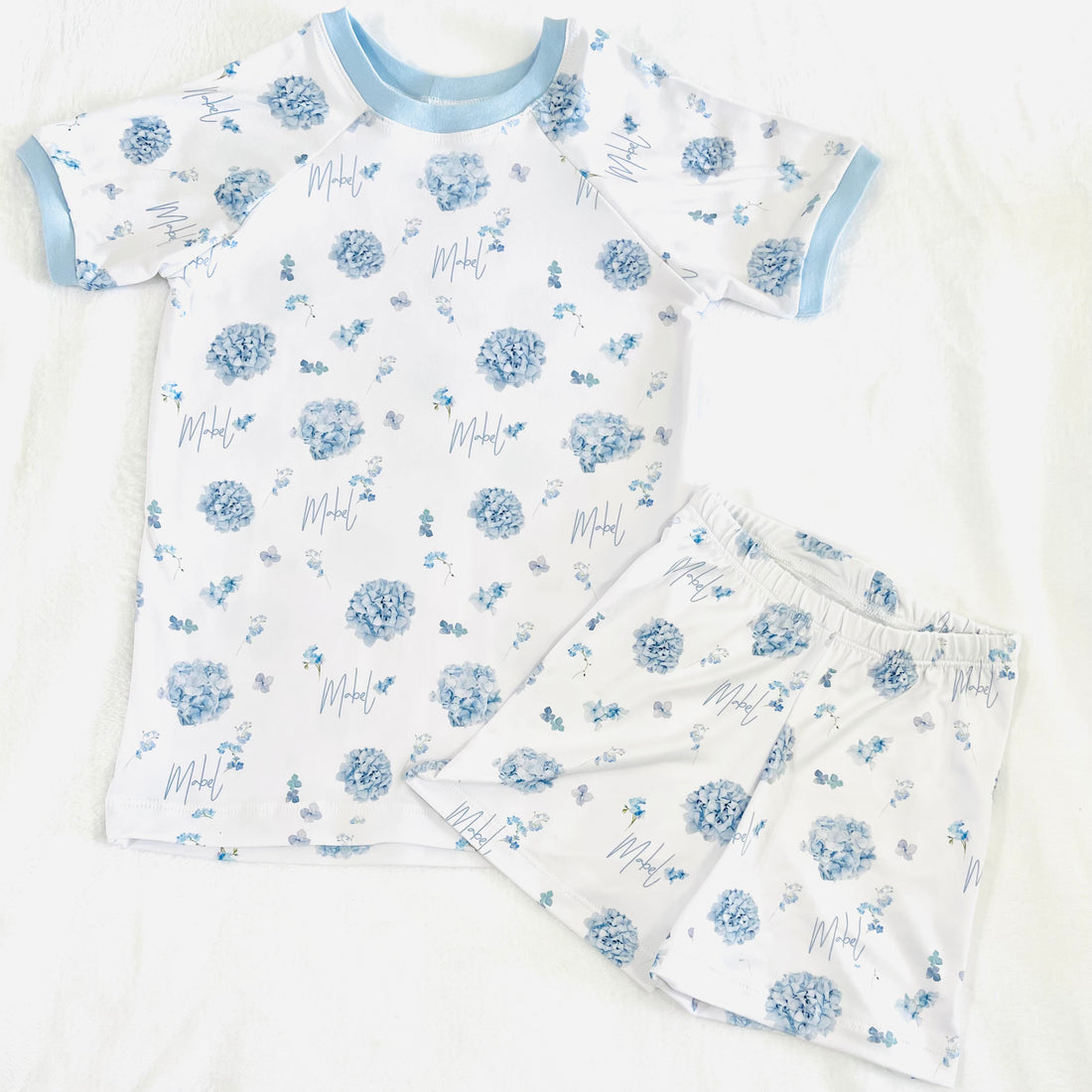Mary’s Blue Floral Pajamas - Short or Long Sleeve (3 months to kids 14)