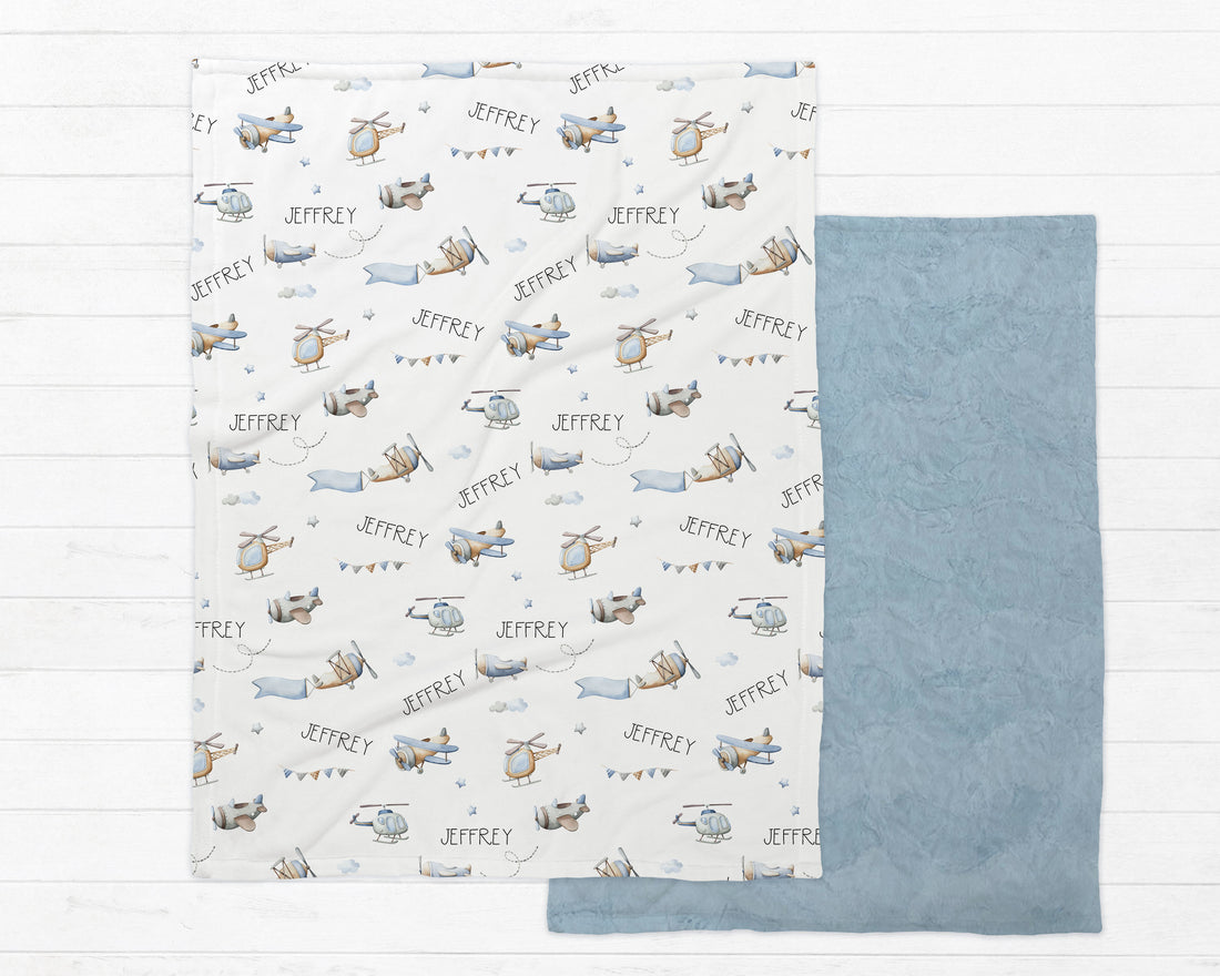 Minky Deluxe Throw Aviation  – Personalized Cozy Kids Blanket for Snuggling & Transition
