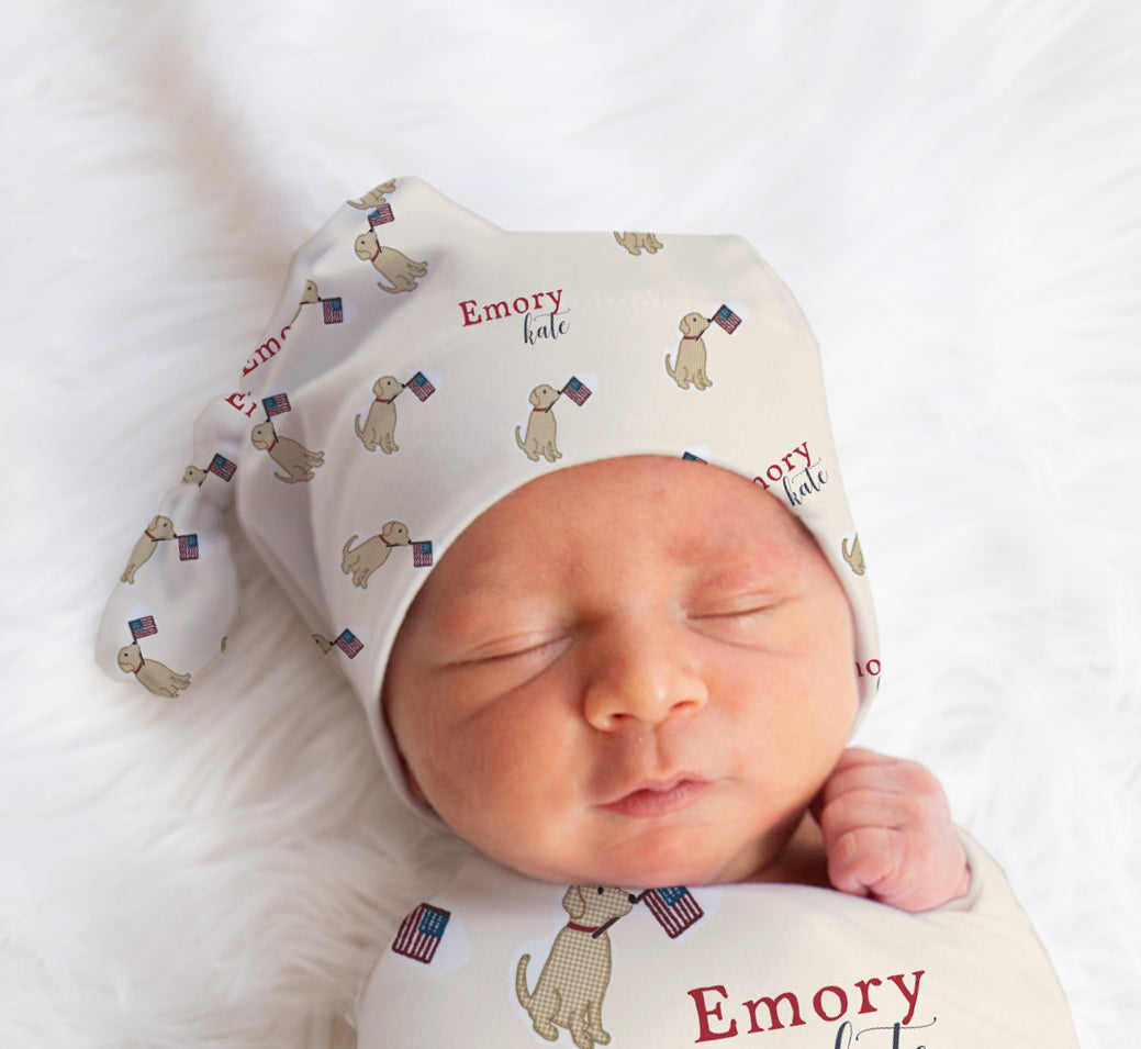 Patriotic Puppy Knotted Baby Gown