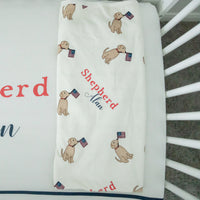 Patriotic Puppy Blankie - Personalized Baby Keepsake Blanket with Satin Trim