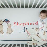 Patriotic Puppy Crib Sheet – Soft Baby Bedding | 4th of July Nursery Decor