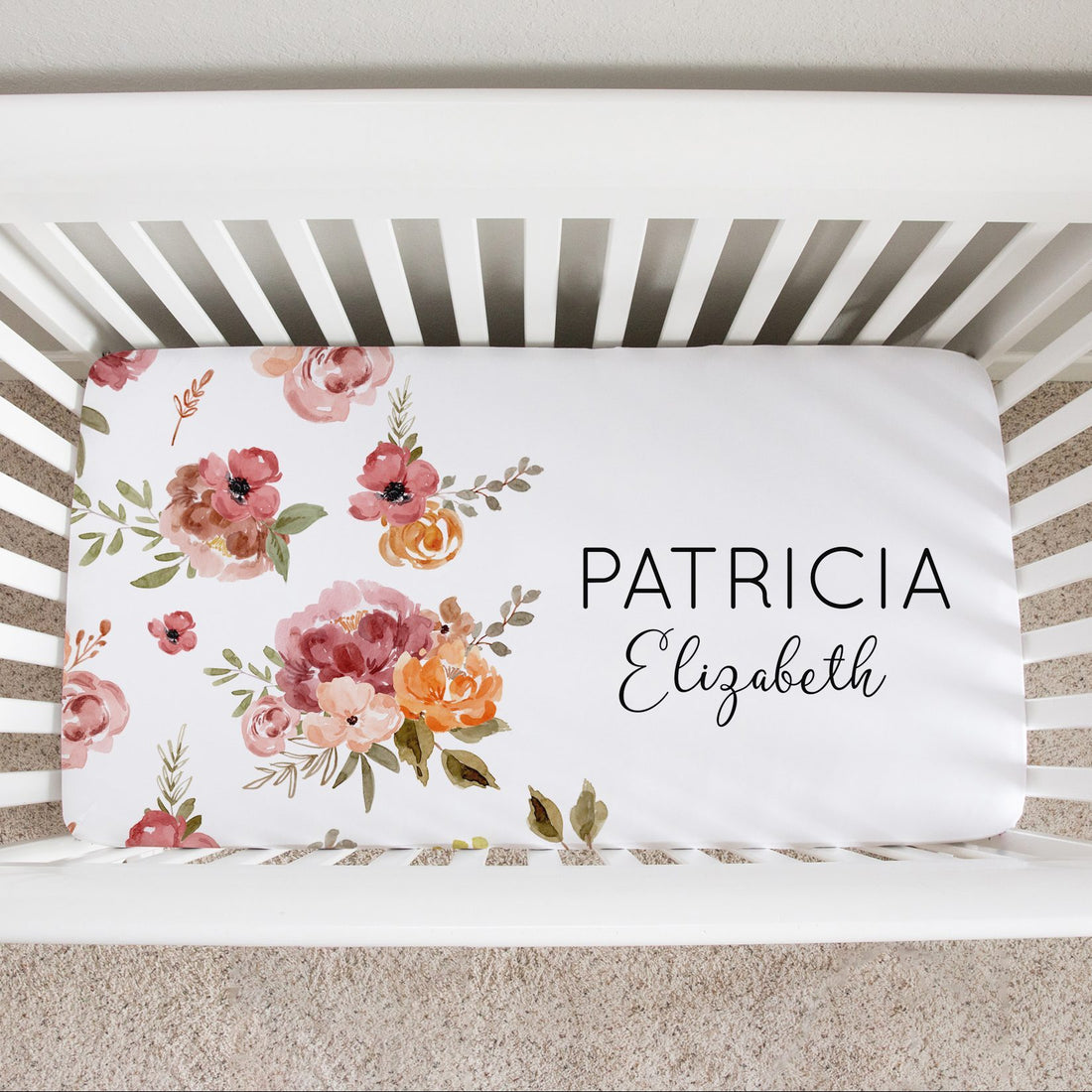 Fall Colors Earthtones Patti Floral Custom Crib Sheet