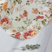 Personalized Baby Blanket – Fall Floral Keepsake Swaddle Blanket with Satin Trim