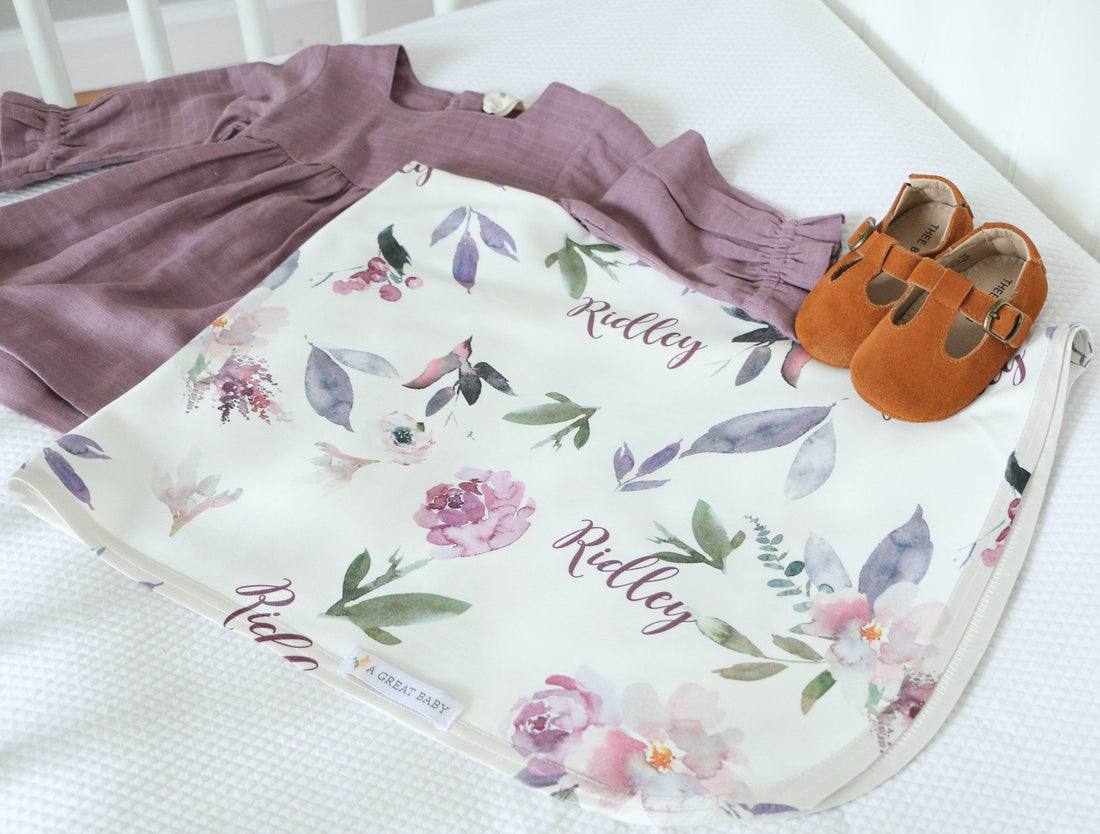 Plum Perfect Blankie - Personalized Baby Swaddle Blanket With Satin Trim Wrap