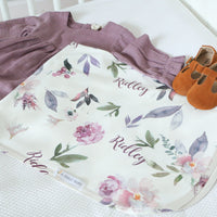 Plum Perfect Blankie - Personalized Baby Swaddle Blanket With Satin Trim Wrap