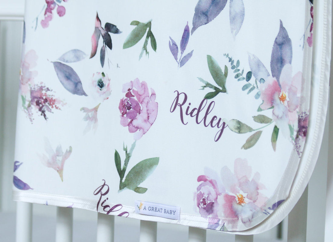 Plum Perfect Blankie - Personalized Baby Swaddle Blanket With Satin Trim Wrap