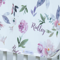 Plum Perfect Blankie - Personalized Baby Swaddle Blanket With Satin Trim Wrap