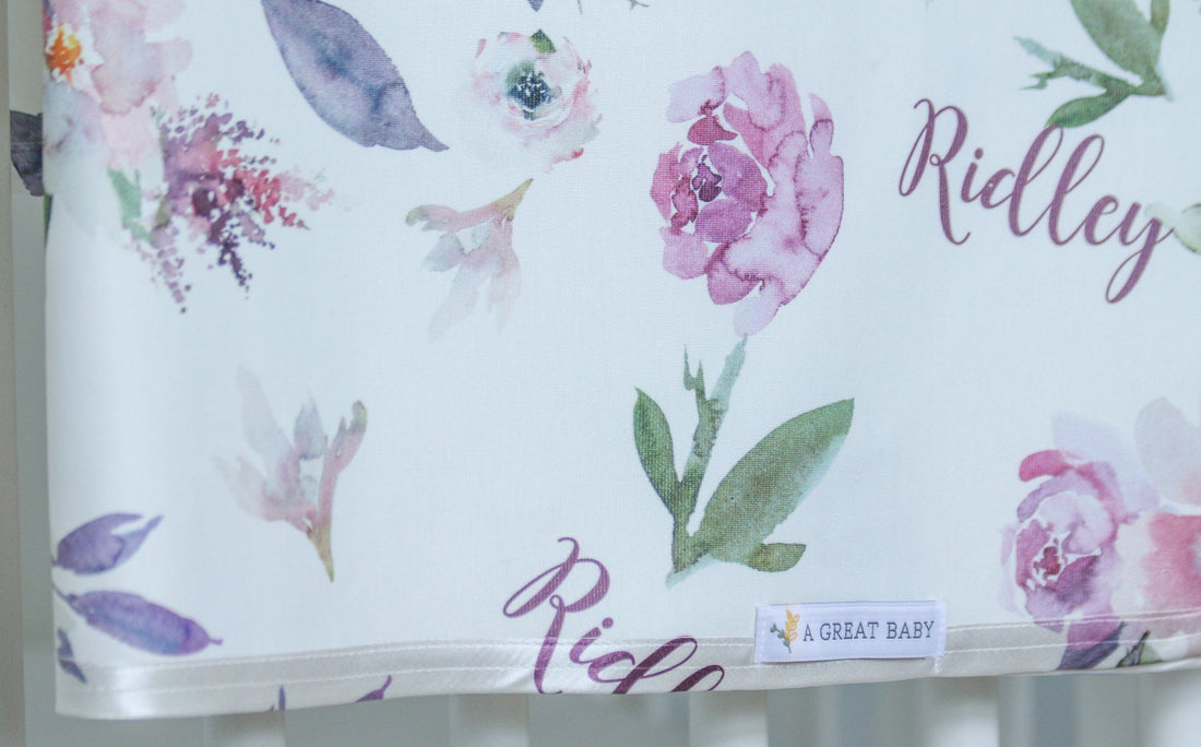 Plum Perfect Blankie - Personalized Baby Swaddle Blanket With Satin Trim Wrap