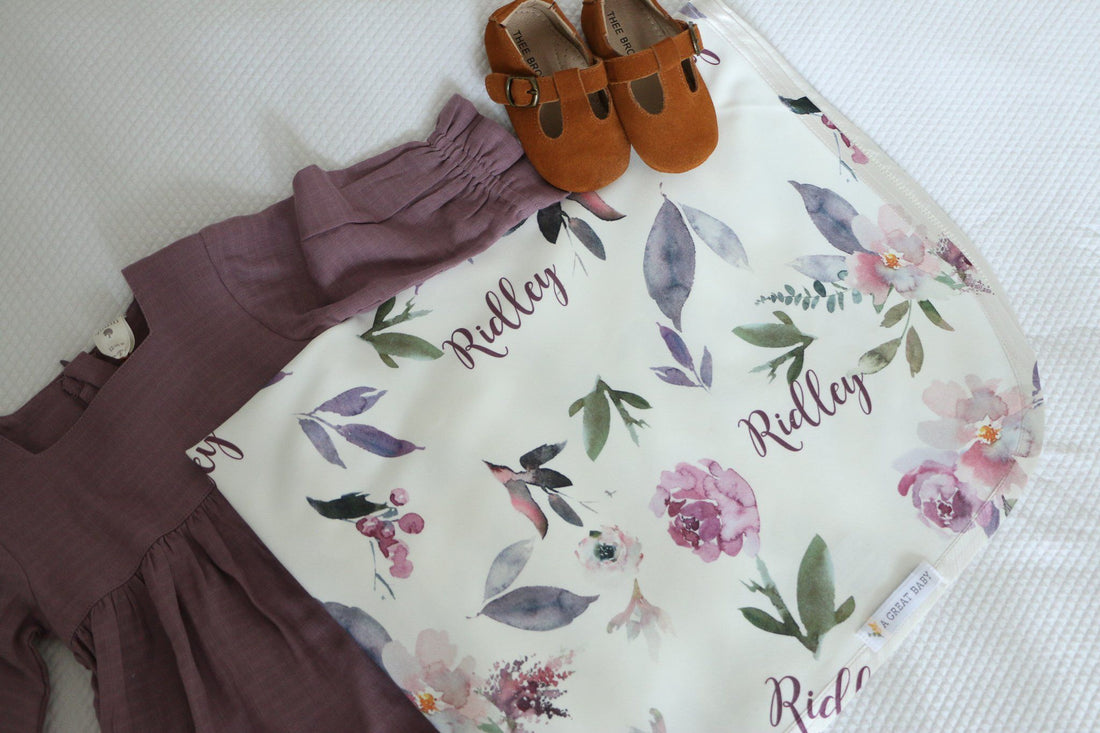 Plum Perfect Blankie - Personalized Baby Swaddle Blanket With Satin Trim Wrap