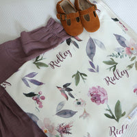Plum Perfect Blankie - Personalized Baby Swaddle Blanket With Satin Trim Wrap