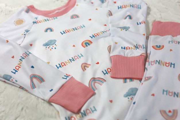 Personalized Custom Made Pajamas For Girls with Pink Trim, name printed on pj's from A Great Baby