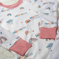 Personalized Custom Made Pajamas For Girls with Pink Trim, name printed on pj's from A Great Baby