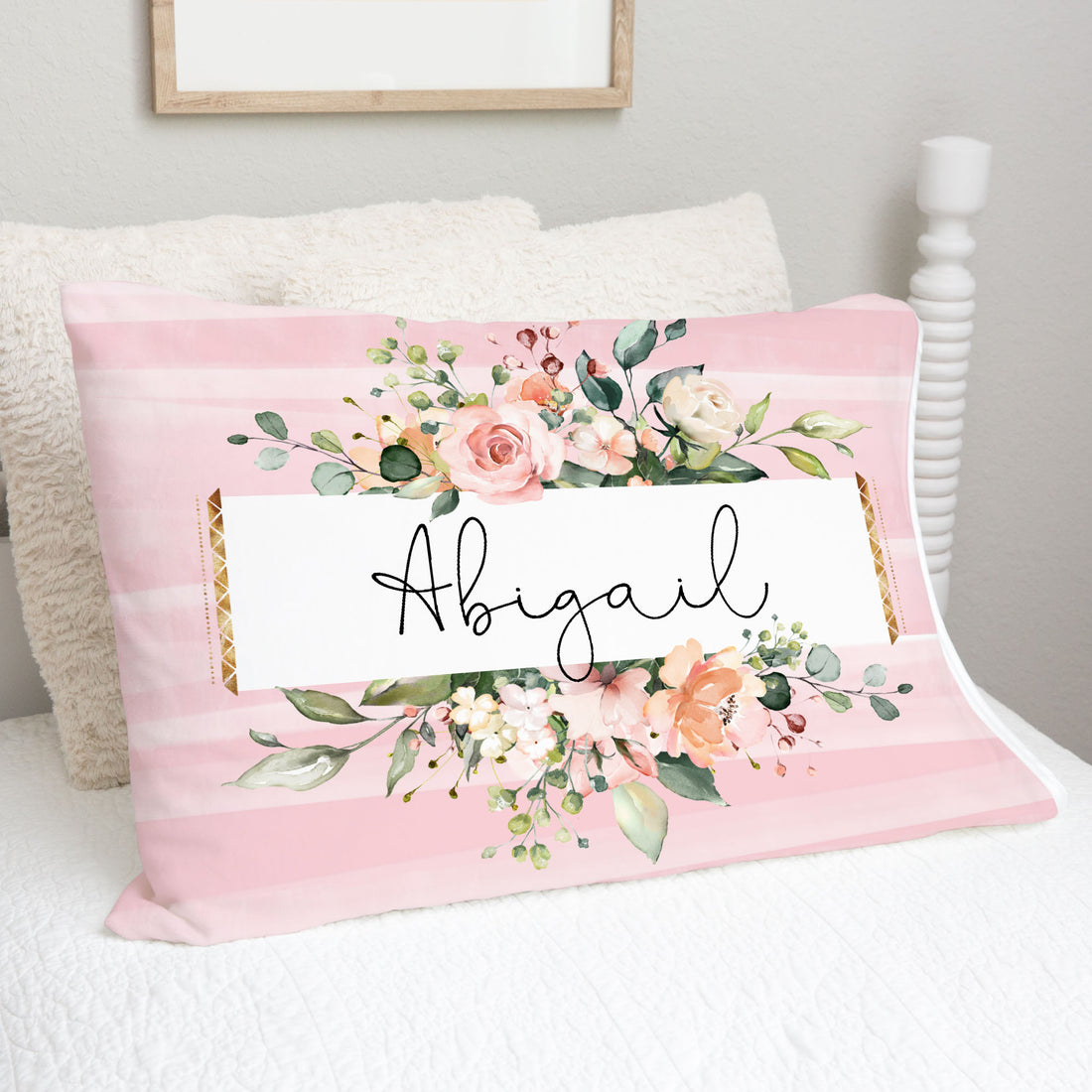 Personalized Pillowcase - Roses Floral | Soft Minky Fabric Kids Bedding