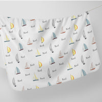 Sail Boat Baby Blanket Newborn Personalized Name Swaddle A Great Baby Nautical Ships