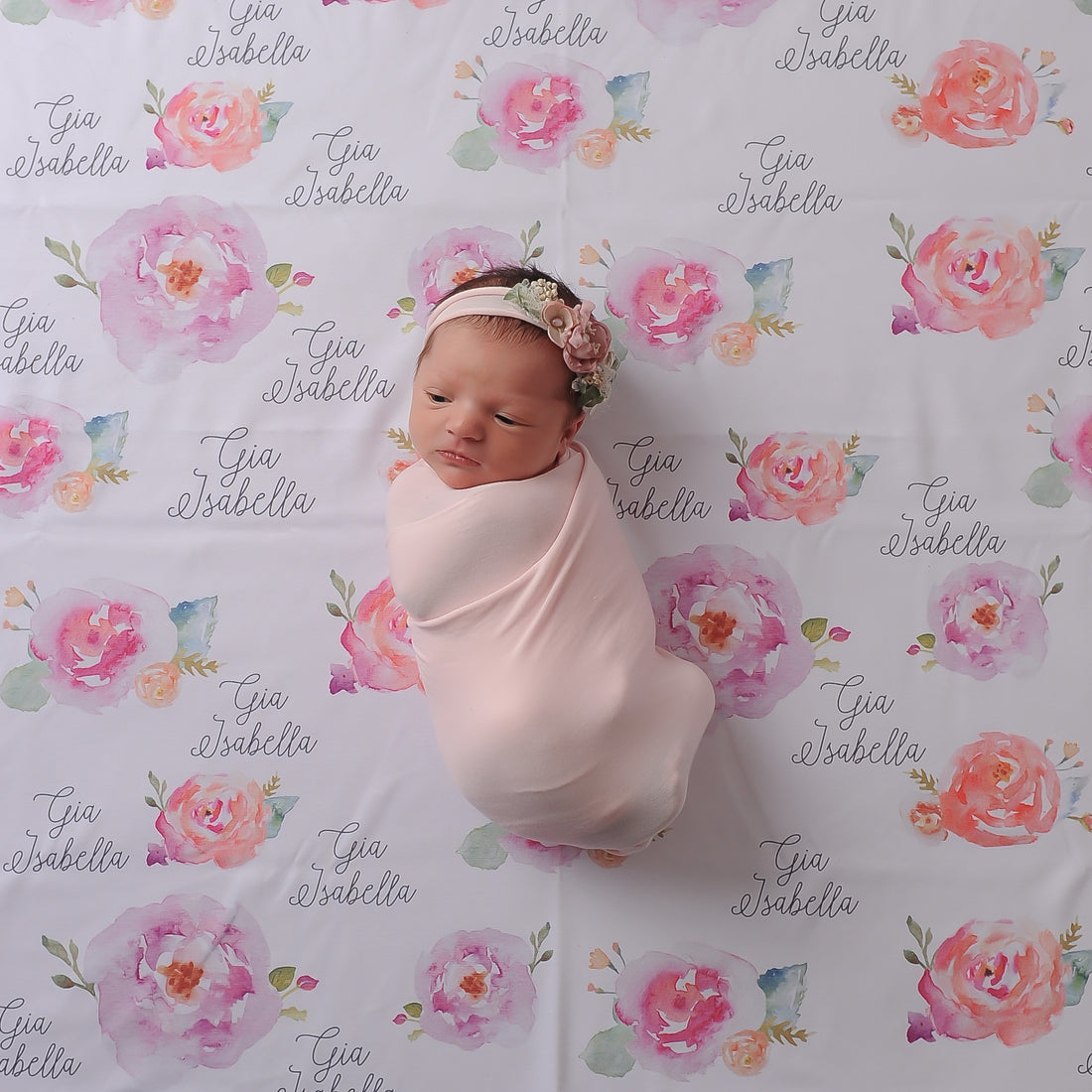 Personalized Baby Blanket – Watercolor Peony Floral Keepsake With Satin Trim
