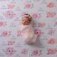 Personalized Baby Blanket – Watercolor Peony Floral Keepsake With Satin Trim