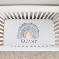 Personalized Neutral Rainbow Crib Sheet with Baby's Name | Durable Double Brushed Poly Knit Fabric