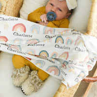 Rainbow Baby Blanket Personalized Swaddle Blanket Name Gift Newborn Take Home Set A Great Baby