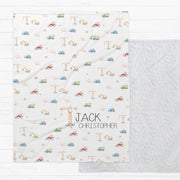 Kids Under Construction Large Minky Blanket Throw with Blue Fur Backing | Cozy & Soft for Comfort