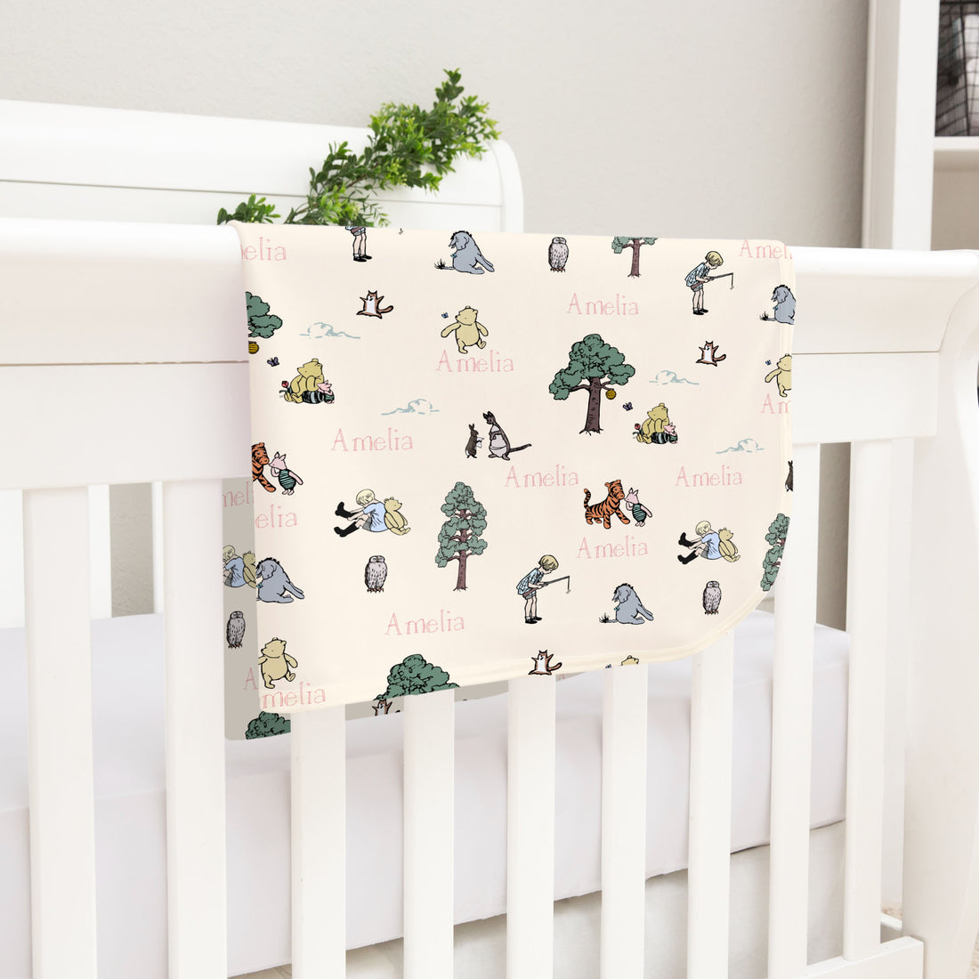 Winnie the Pooh Blanket - Personalized Baby Keepsake Blanket With Satin Trim