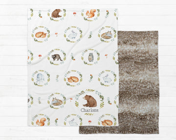 Minky and Fur Kids Blanket With Woodland Fern Animals