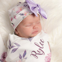 Floral Baby Girl Hat With Satin Bow