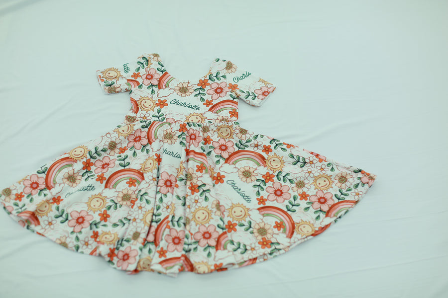 Fun Retro Floral Twirl Dresses For Little Girls and Toddlers