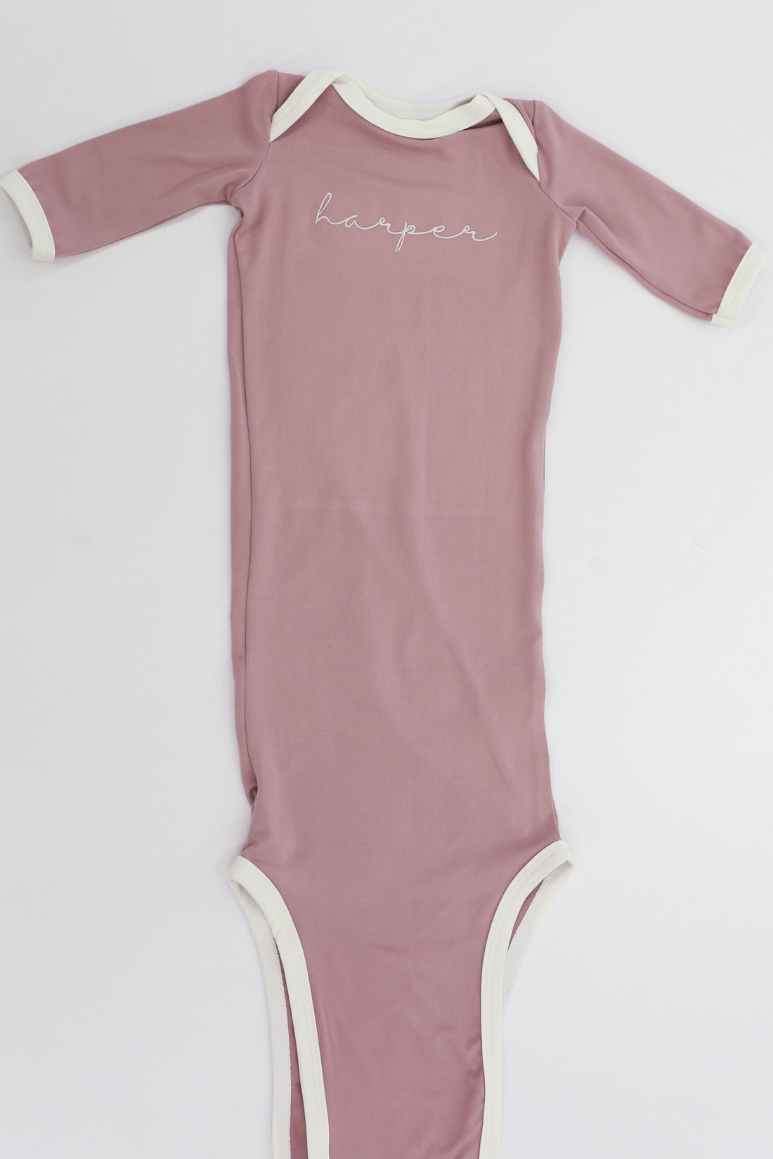 Embroidered Sweet Mauve Knotted Baby Gown