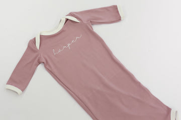 Embroidered Sweet Mauve Knotted Baby Gown