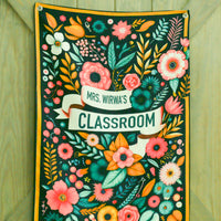 Wall Hanging Tapestry Banner For Teacher Vibrant Blue Colorful Florals