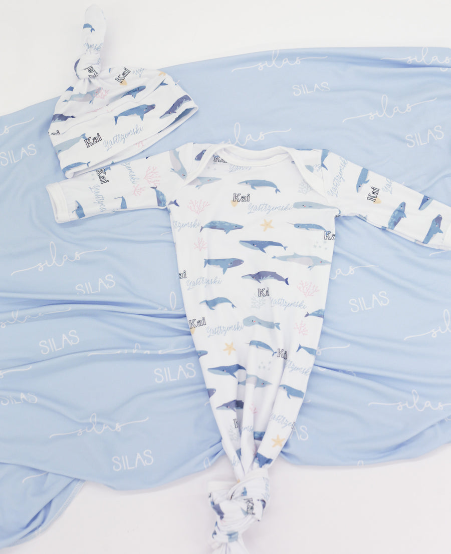 Whales Knotted Baby Gown