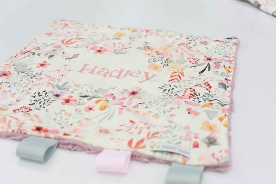 Harper Jane Pink Floral Minky Lovie | Security Blanket for Baby Girl