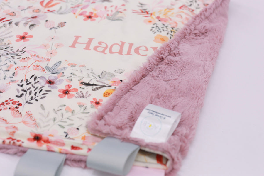Harper Jane Pink Floral Minky Lovie | Security Blanket for Baby Girl