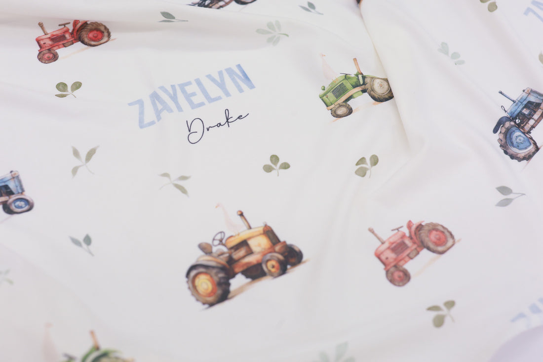 Tractor Days Baby Swaddle | Soft Knit Custom Blanket for Newborn Boys