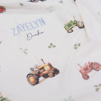 Tractor Days Baby Swaddle | Soft Knit Custom Blanket for Newborn Boys