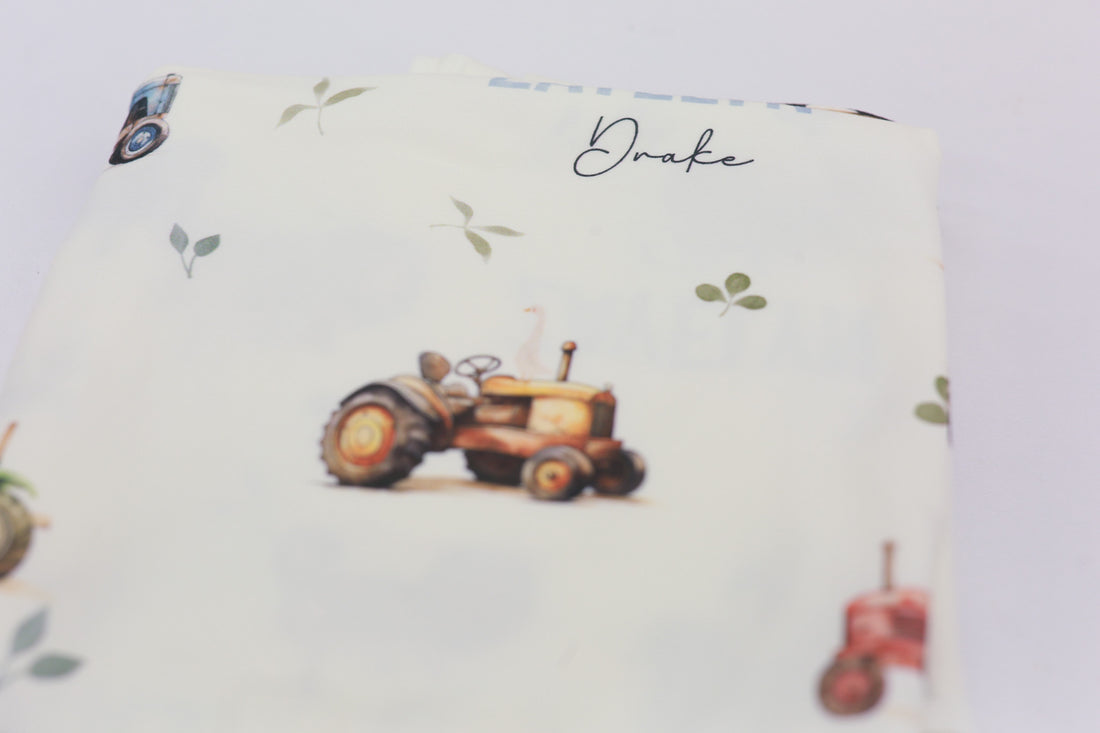 Tractor Days Personalized Keepsake Baby Blanket Farm Boy Nursery Heirloom Gift