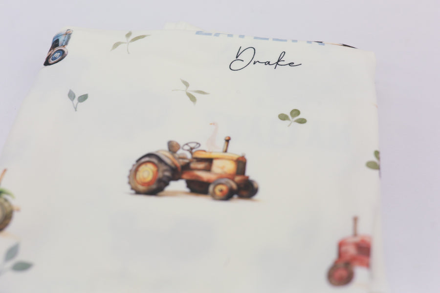 Tractor Days Baby Swaddle | Soft Knit Custom Blanket for Newborn Boys