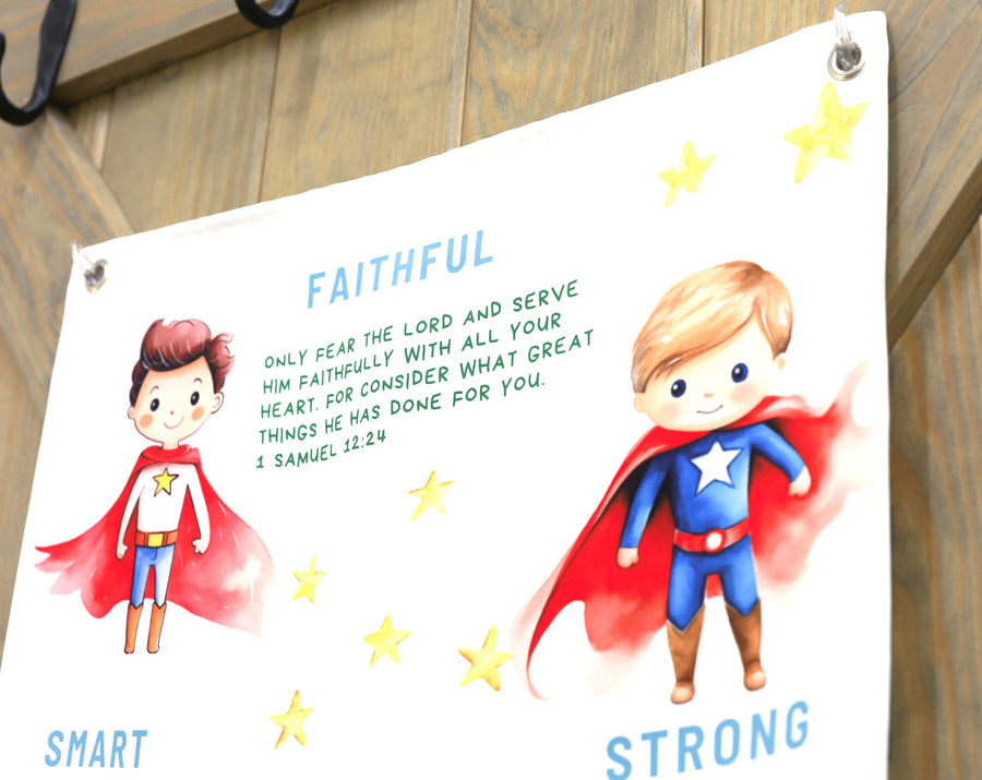 Boys' Room Banner with Biblical Affirmations | Positive Wall Decor for Kids