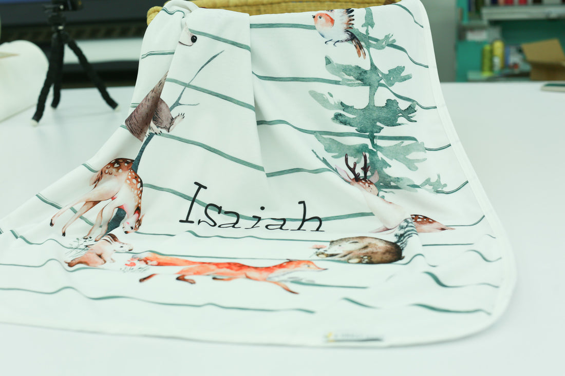 James' Forest Woodland Creatures Minky Stroller Blanket