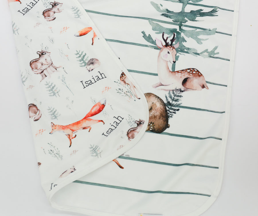 James' Forest Woodland Creatures Minky Stroller Blanket