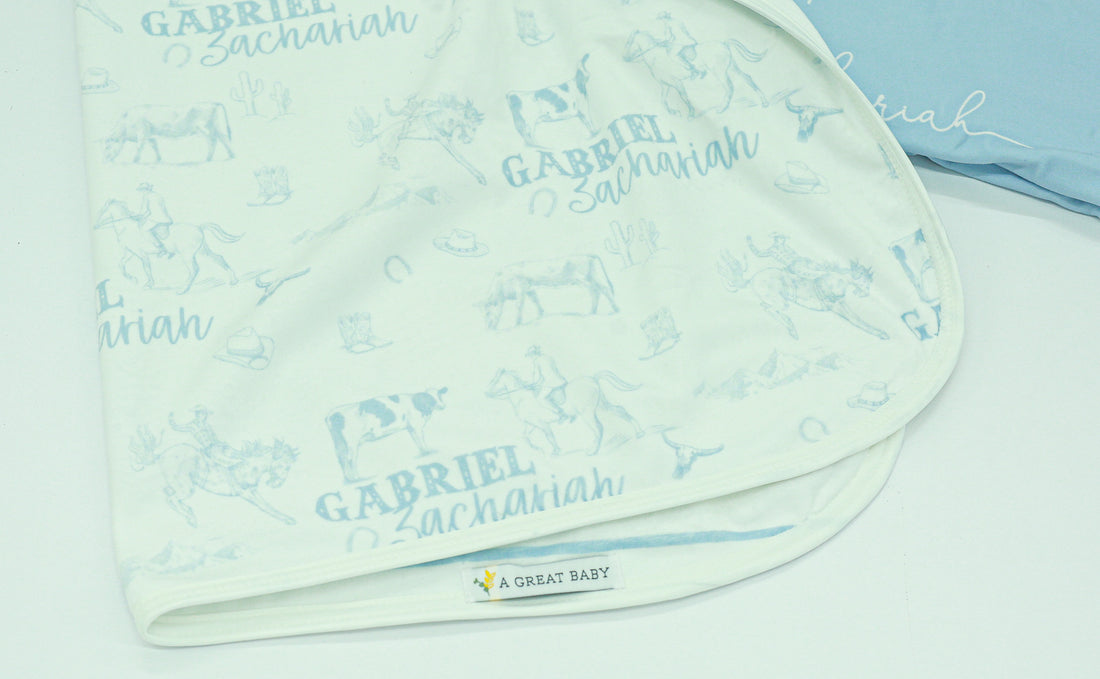 Personalized Western Toile Stroller Blanket for Boys