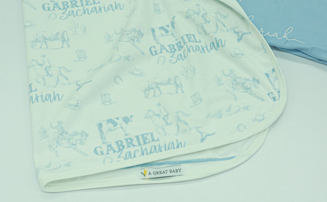 Personalized Western Toile Stroller Blanket for Boys