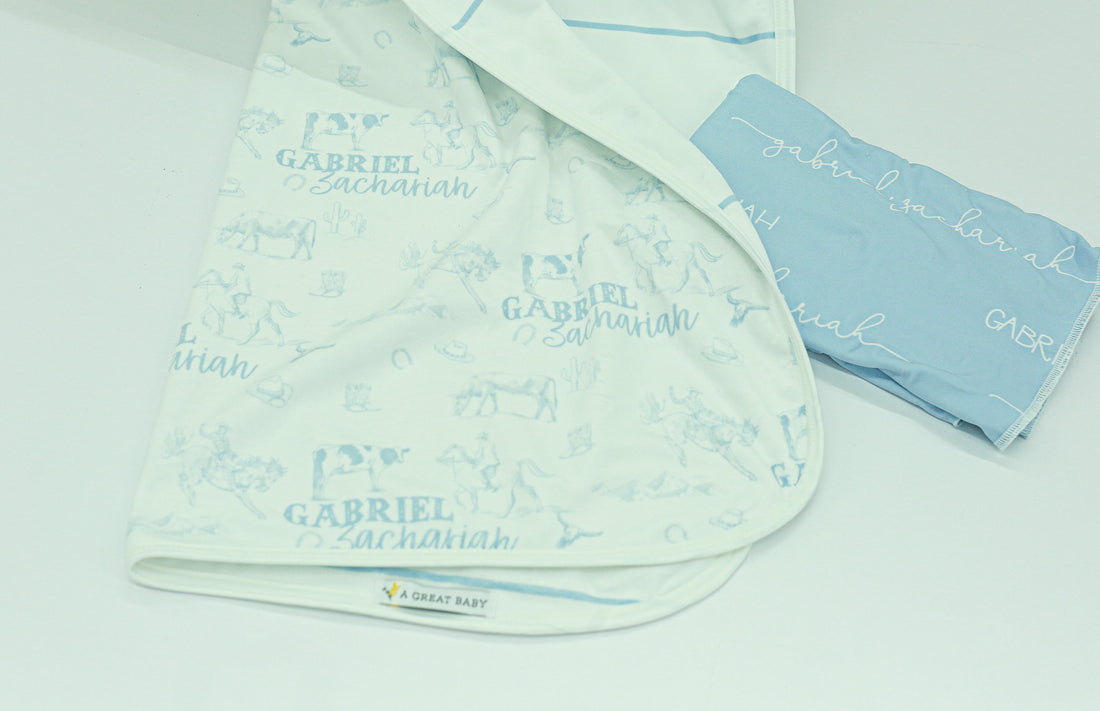 Personalized Western Toile Stroller Blanket for Boys