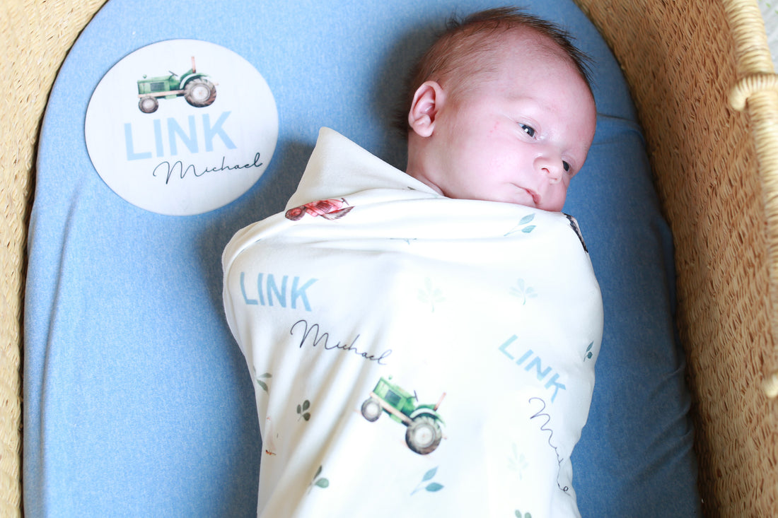 Tractor Days Baby Swaddle | Soft Knit Custom Blanket for Newborn Boys