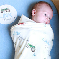 Tractor Days Baby Swaddle | Soft Knit Custom Blanket for Newborn Boys