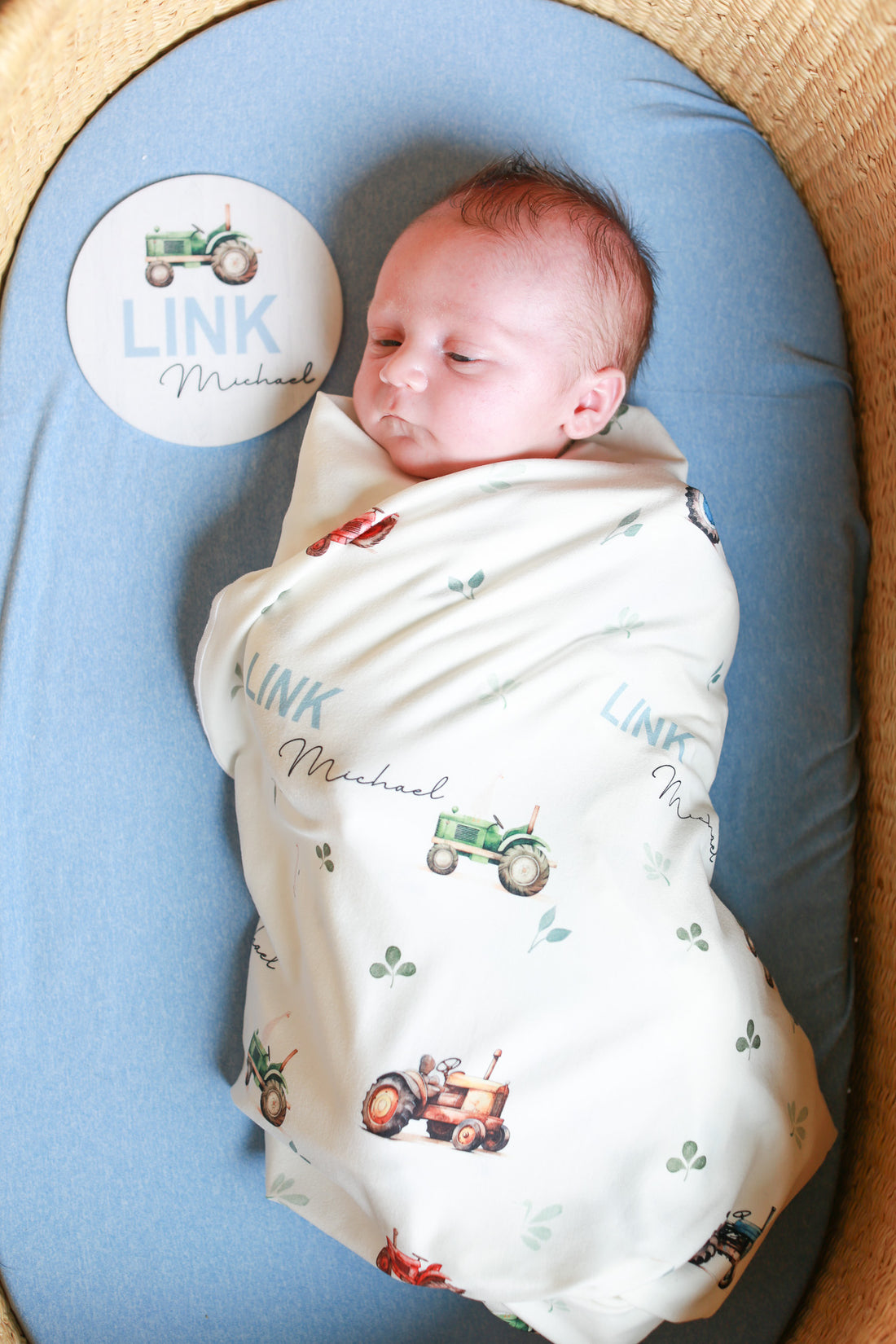 Tractor Days Baby Swaddle | Soft Knit Custom Blanket for Newborn Boys